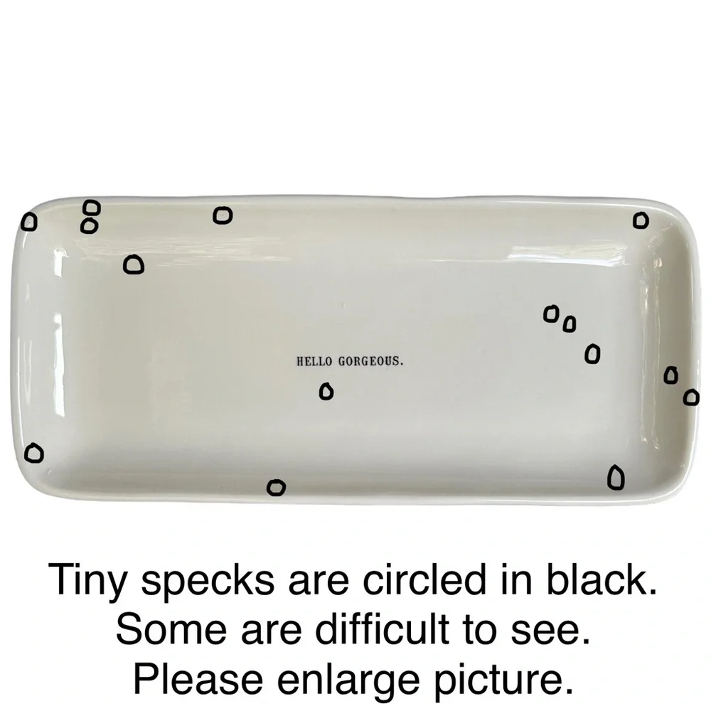 Rae Dunn HELLO GORGEOUS Tray SHINE CHARM GLAMOUR Dishes Makeup Organizer Holder